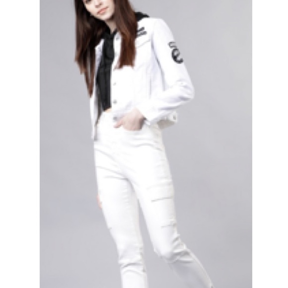 Tokyo Talkies White Patchwork Denim Jacket - Picture 2 of 16